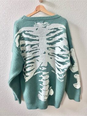 Aelfric Eden Skeleton Sweater Crew Neck Green Oversized Size Large